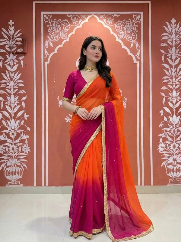 Small mirror work Saree