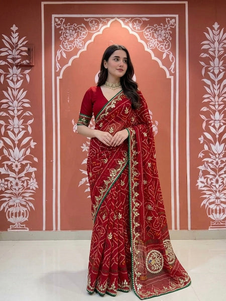 Pure CXC Georgette Gota Patti Saree