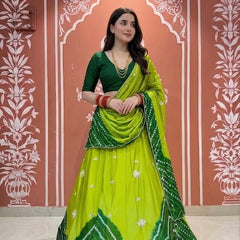 PURE CHINON SHIBORI BANDHEJ LEHENGA