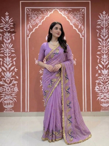 Royal Georgette Kasab Sequence Work Saree