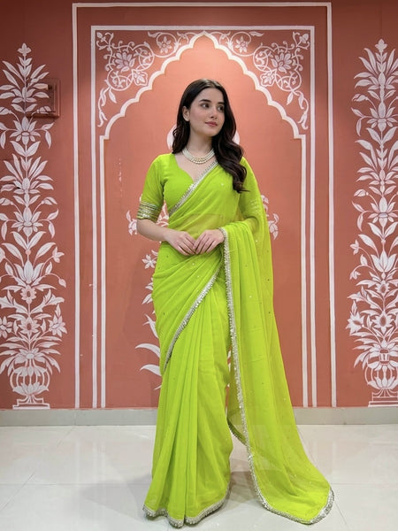 Small mirror work Saree