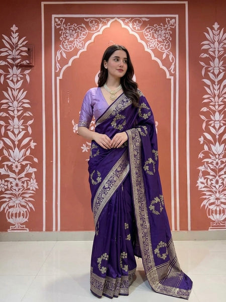 PURE RUSSIAN SILK ZARI HANDWORK SAREE