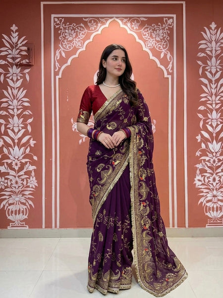 Royal Georgette Kasab Sequence Work Saree