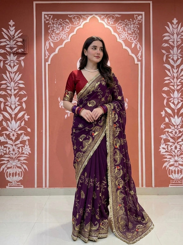 Royal Georgette Kasab Sequence Work Saree