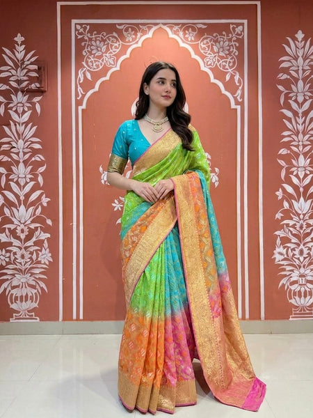 Pure Khaddi Georgette Multicolour Saree