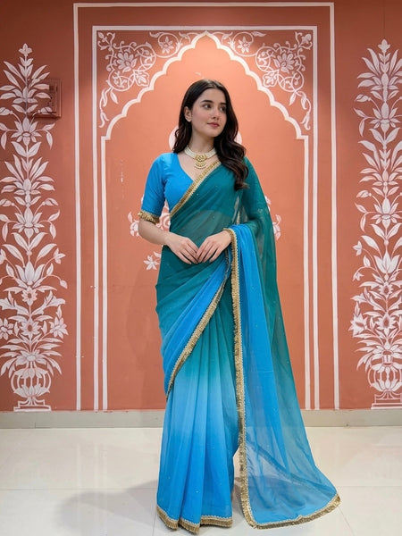 Small mirror work Saree