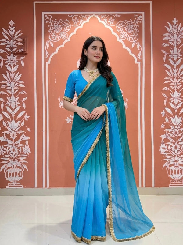 Small mirror work Saree