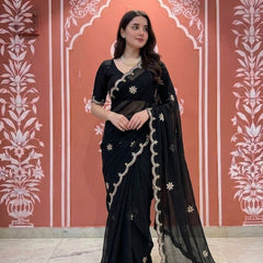 Semi CHIFFON CUTWORK DESI GIRL SAREE