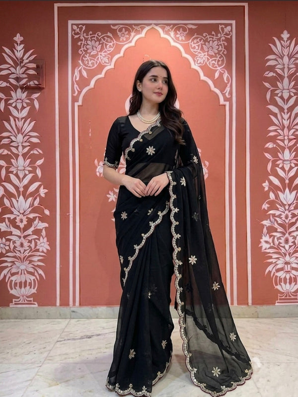 Semi CHIFFON CUTWORK DESI GIRL SAREE