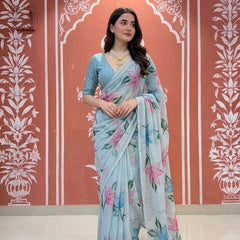 Multi Colour Handwork Chiffon Saree