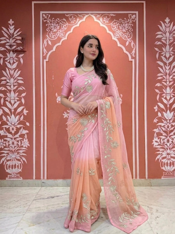 Gota work Semi Chiffon saree