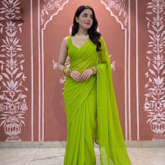 Pure Handwork Sequence Semi Chiffon saree