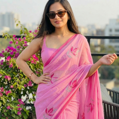 Semi Chiffon Handbrush Saree