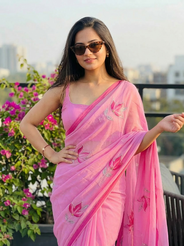 Semi Chiffon Handbrush Saree