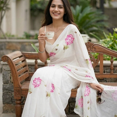 Semi Chiffon Handbrush Saree