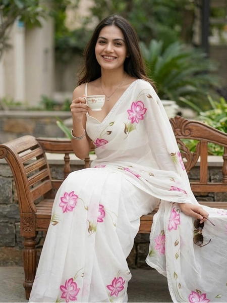 Semi Chiffon Handbrush Saree