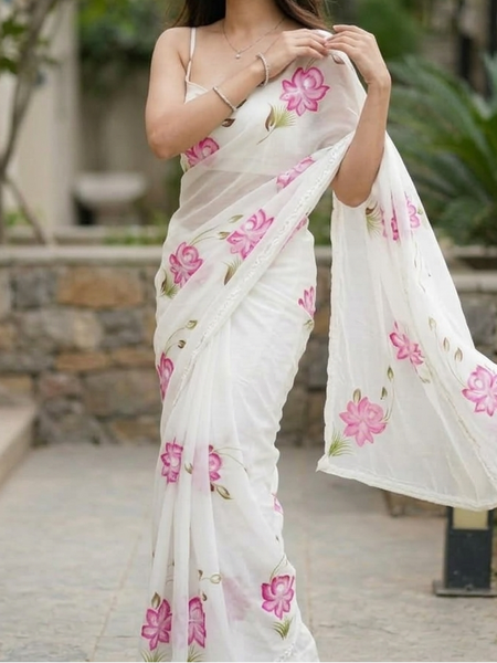 Semi Chiffon Handbrush Saree