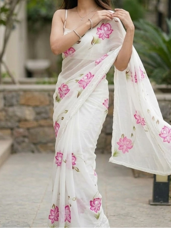 Semi Chiffon Handbrush Saree
