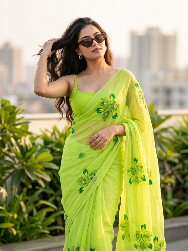 Semi Chiffon Handbrush Saree