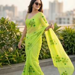 Semi Chiffon Handbrush Saree