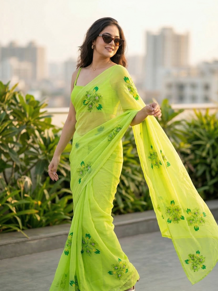 Semi Chiffon Handbrush Saree