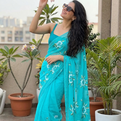 Semi Chiffon Handbrush Saree
