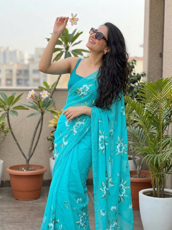 Semi Chiffon Handbrush Saree