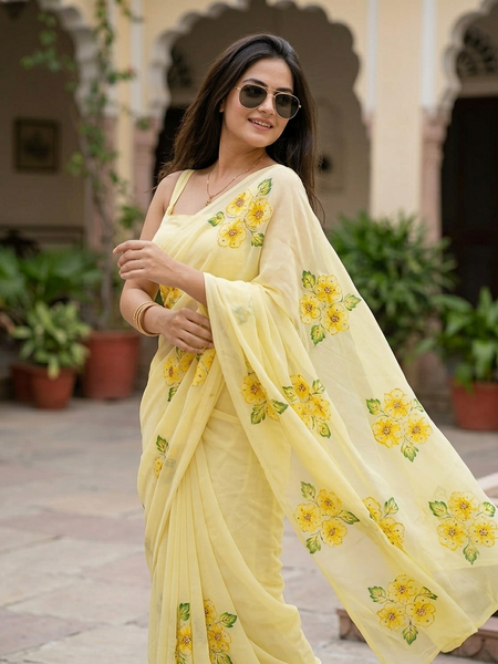 Semi Chiffon Handbrush Saree