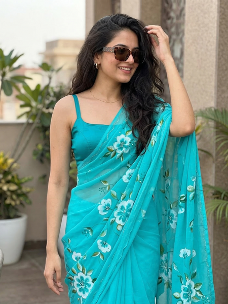 Semi Chiffon Handbrush Saree