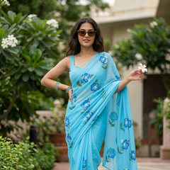 Semi Chiffon Handbrush Saree