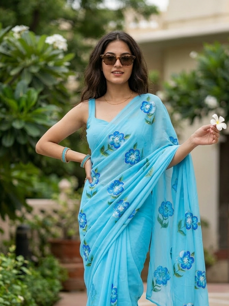 Semi Chiffon Handbrush Saree