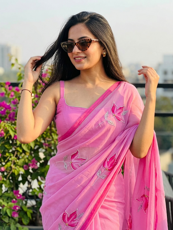 Semi Chiffon Handbrush Saree