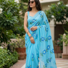 Semi Chiffon Handbrush Saree