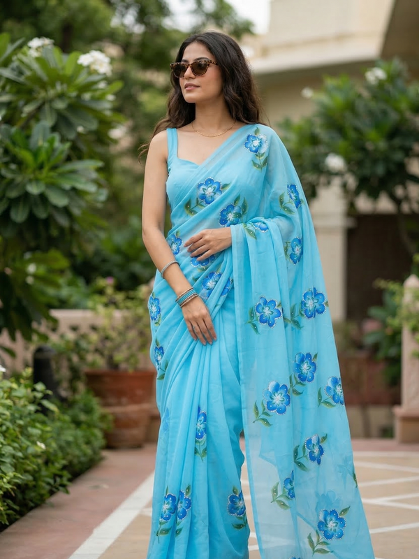 Semi Chiffon Handbrush Saree