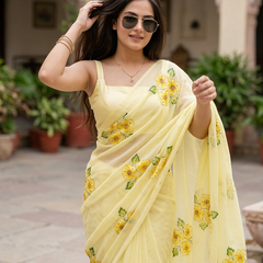 Semi Chiffon Handbrush Saree