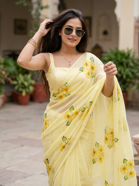 Semi Chiffon Handbrush Saree
