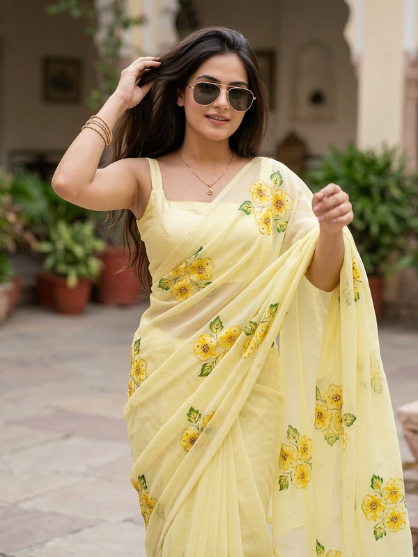 Semi Chiffon Handbrush Saree