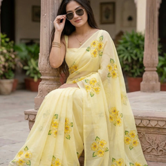 Semi Chiffon Handbrush Saree
