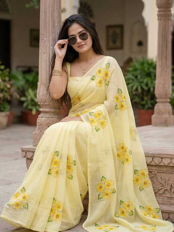 Semi Chiffon Handbrush Saree