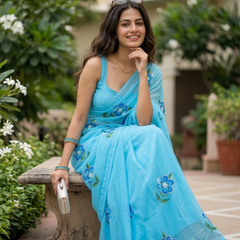 Semi Chiffon Handbrush Saree
