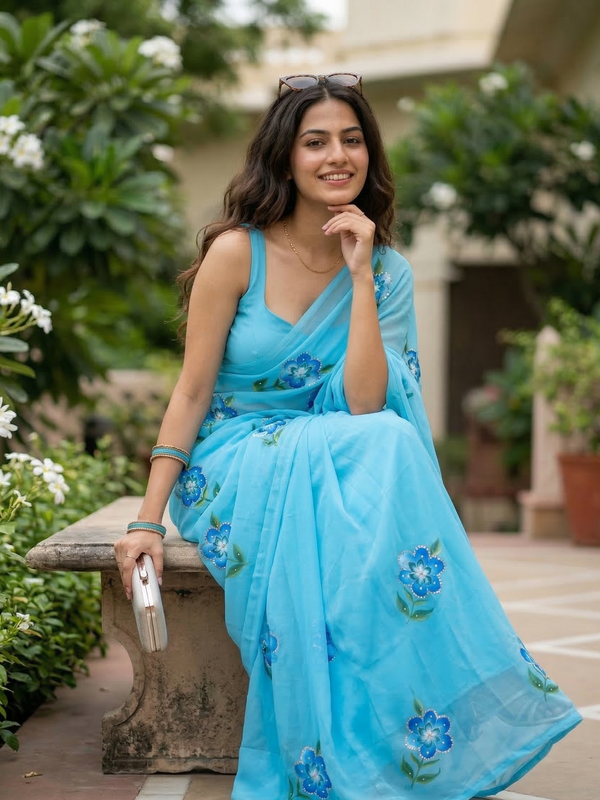 Semi Chiffon Handbrush Saree