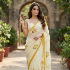 Semi Chiffon Handbrush Saree