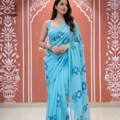 Semi Chiffon Handbrush Saree