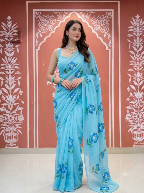 Semi Chiffon Handbrush Saree