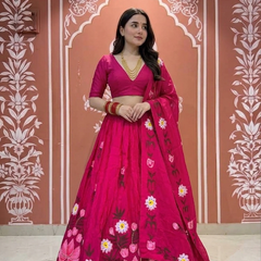 Brush Paint Floral Lehenga
