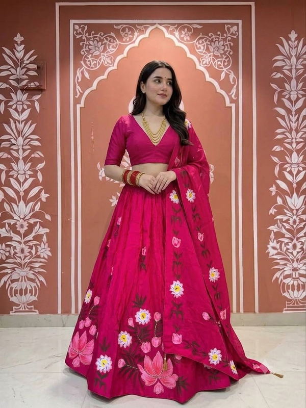 Brush Paint Floral Lehenga