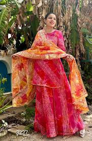 Kota Doriya Leheriya kurta with skirt and dupatta