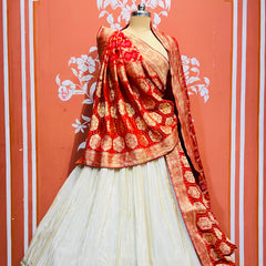 PURE VISCOS KHADDI GEORGETTE DUPATTA WITH TISSUE LEHENGA