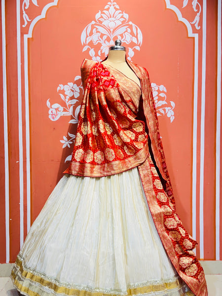 PURE VISCOS KHADDI GEORGETTE DUPATTA WITH TISSUE LEHENGA