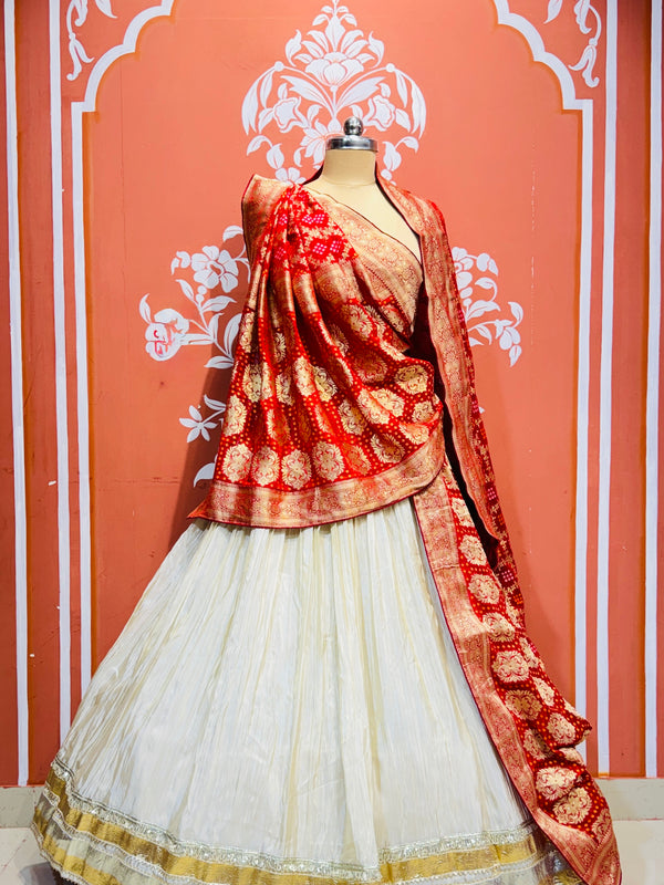 PURE VISCOS KHADDI GEORGETTE DUPATTA WITH TISSUE LEHENGA